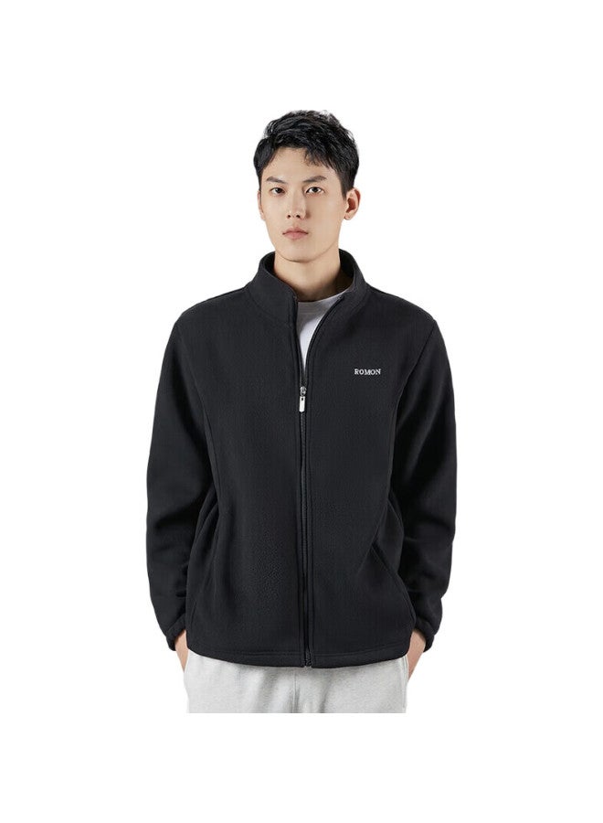 ROMON Men'S Jacket Autumn And Winter Faux Lamb Wool Stand Collar Fleece Jacket Plush Coat Men'S Black Axl - Image 3