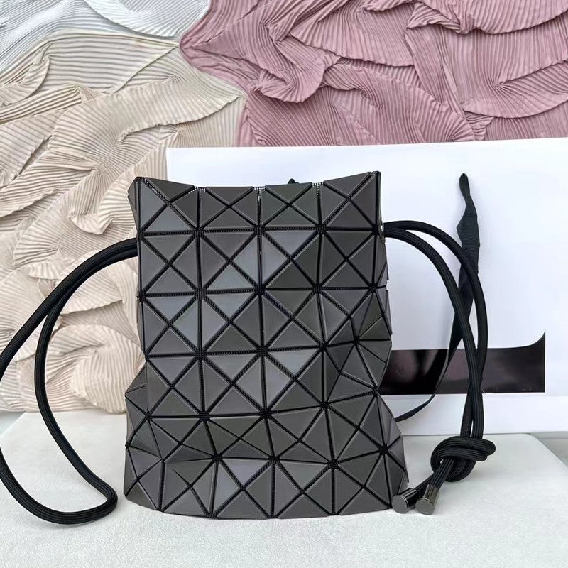 Original Japanese Lingge Women'S Bag Bucket Bag Small Size Beveled Drawstring Frosted Shoulder Hand Crossbody Bag Bright Colorblock Bag - Image 5
