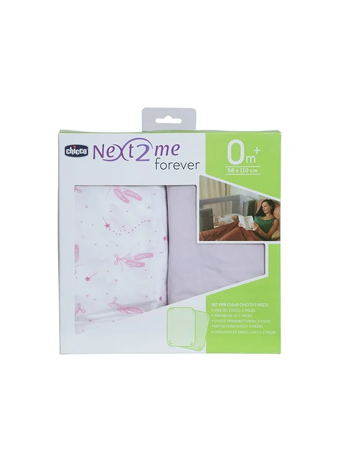 Chicco Crib Set 2 Fitted Sheets Compatible With Next2Me Forever Pink Ballet