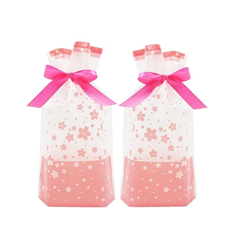 KUPOO 50Pcs Candy Cookies Plastic Drawstring Gift Bags 6X9 Inch Pink Cherry Blossom Treat Bags for Birthday Party Wedding Festival Gift Wrapper (Pink Cherry Blossom) - Image 2