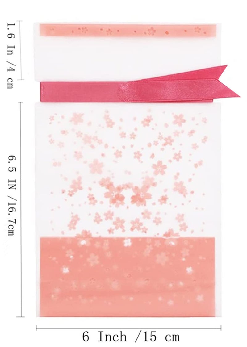 KUPOO 50Pcs Candy Cookies Plastic Drawstring Gift Bags 6X9 Inch Pink Cherry Blossom Treat Bags for Birthday Party Wedding Festival Gift Wrapper (Pink Cherry Blossom) - Image 3