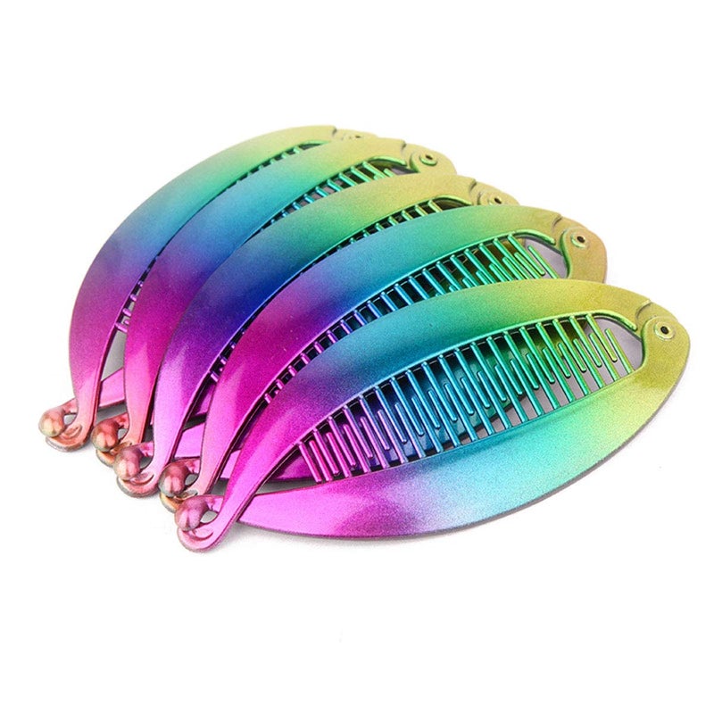 Suoirblss 5 PCS 53 Inch Rainbow Color Banana Hair Combs Fishtail Banana Hair Clip Holder Hair Claw Fashion Interlocking Flat Shark Hair Clincher