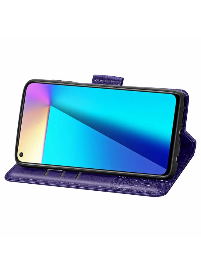 اس-توب جراب جلدي أفقي قابل للطي منقوش عليه زهور حب الفراشات مع حامل وفتحات للبطاقات ومحفظة وحبل لهاتف Infinix Note 7 - Image 4