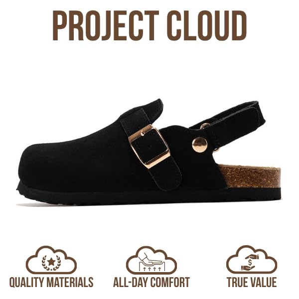 Project Cloud 100% Genuine Leather Kids Clogs with Natural Cork Footbed & Memory Foam Insole Arch Support - Non-Slip Clogs for Kids - Slippers Sandals for Boys & Girls Footwear(BentonKids, BLKSDE,11) - Image 4