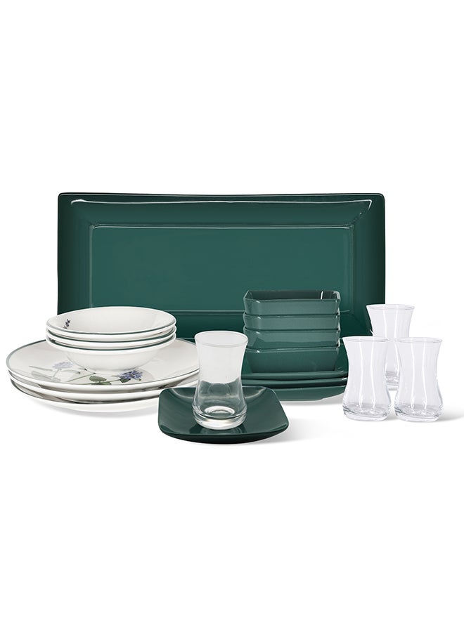 Noon East 21 Pc Porcelain Breakfast Set Lavender & Green | Serves 4 | Dishwasher and Microwave Safe - Image 3