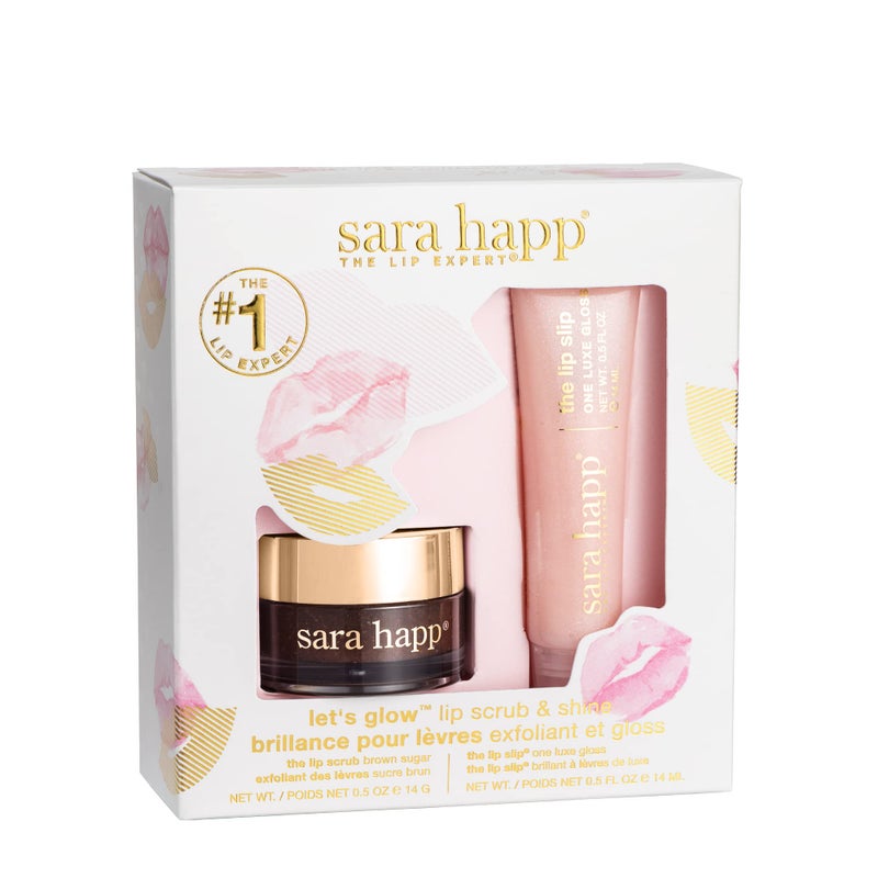 Sara Happ Let's Glow Lip Scrub & Shine Kit: Brown Sugar Lip Scrub + The Lip Slip One Luxe Gloss for Healthy Lips: Gently Exfoliate, Nourish and Hydrate Lips, 0.5 oz - Image 1