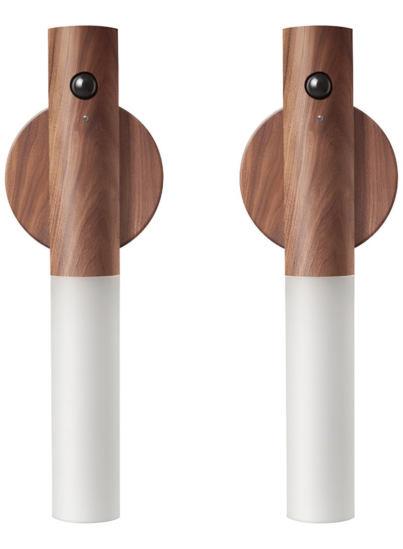 بيتشو ضوء ليلي بمستشعر الحركة، ضوء حائط ديكور منزلي، ضوء LED ذكي، مسافة استشعار 4 أمتار، ضوء محمول باليد لغرفة النوم، الدرج، غرفة الأطفال والمزيد (خشب الجوز الأسود قطعتان) - Image 1