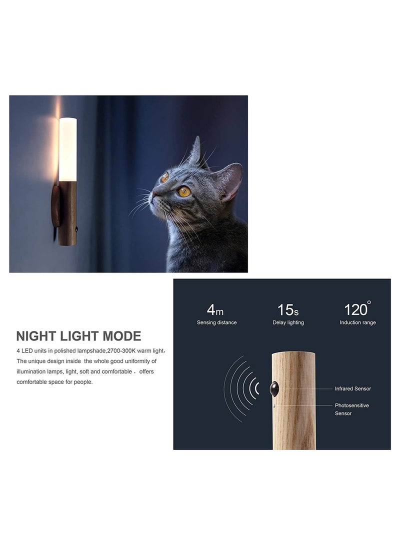 بيتشو ضوء ليلي بمستشعر الحركة، ضوء حائط ديكور منزلي، ضوء LED ذكي، مسافة استشعار 4 أمتار، ضوء محمول باليد لغرفة النوم، الدرج، غرفة الأطفال والمزيد (خشب الجوز الأسود قطعتان) - Image 4