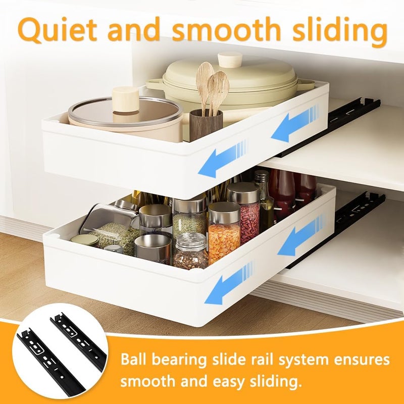 BELLO YON 4 Pack Pull Out Cabinet Organizer, 15.8'' Deep Pull Out Drawers for Cabinets with Metal Slides, Slide Out Drawers for Kitchen Fixed with Nano Adhesive, Roll out Shelves for Bathroom, Pantry (White) - Image 5