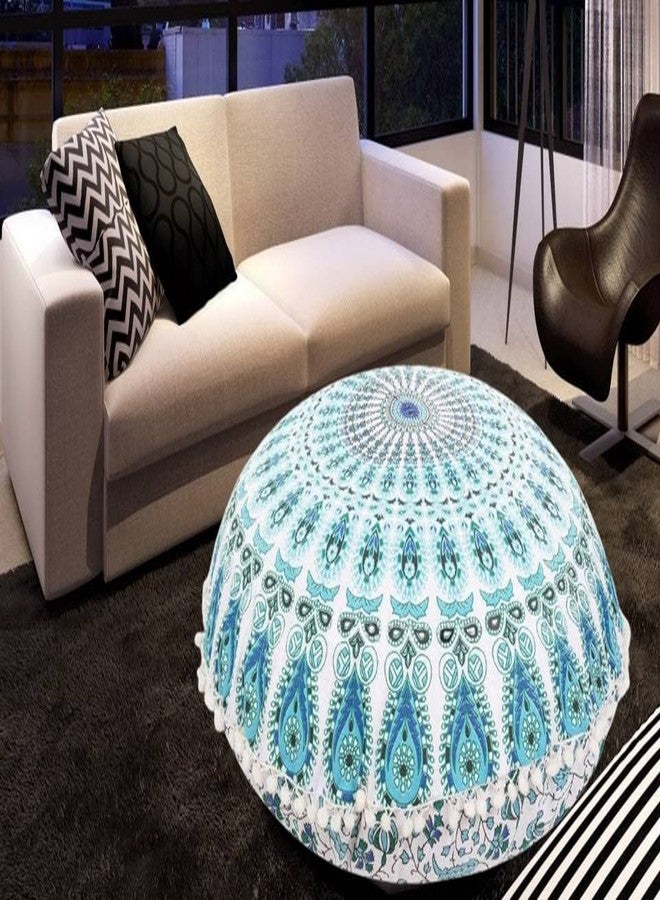 My Dream Carts 32 Inch Floor Pillows "Cover Only" White Blue Mandala Cushions Seating Throw Gypsy Hippie Boho Colorful Cotton Poufs Cases Ombre Floral Psychedelic Charming Modern Printed Yoga Dorm Peacock Home Decor - Image 4