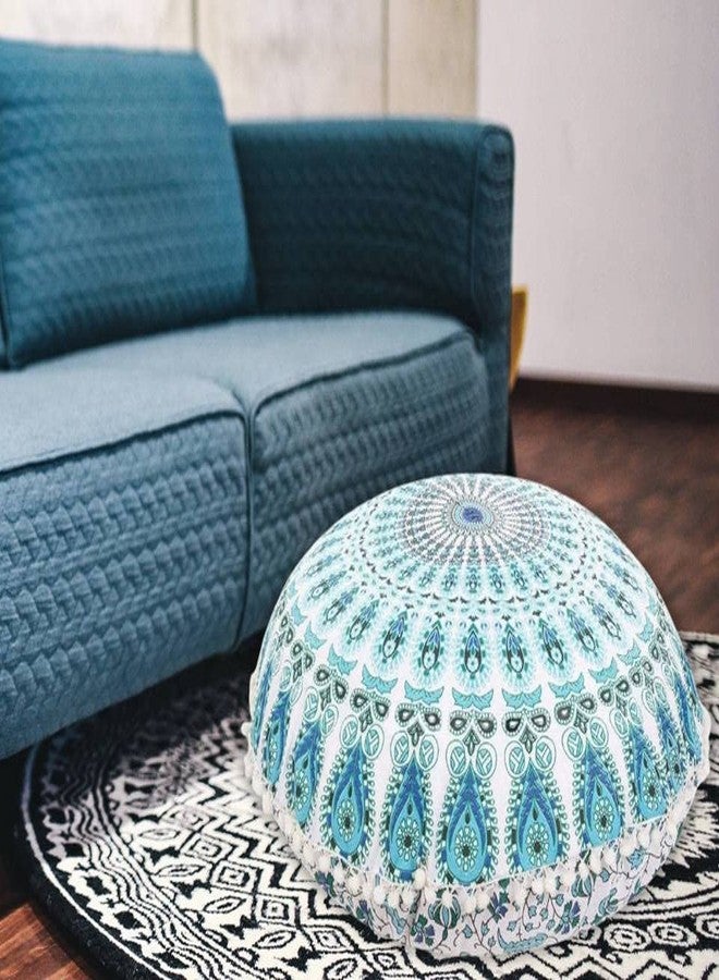 My Dream Carts 32 Inch Floor Pillows "Cover Only" White Blue Mandala Cushions Seating Throw Gypsy Hippie Boho Colorful Cotton Poufs Cases Ombre Floral Psychedelic Charming Modern Printed Yoga Dorm Peacock Home Decor - Image 5