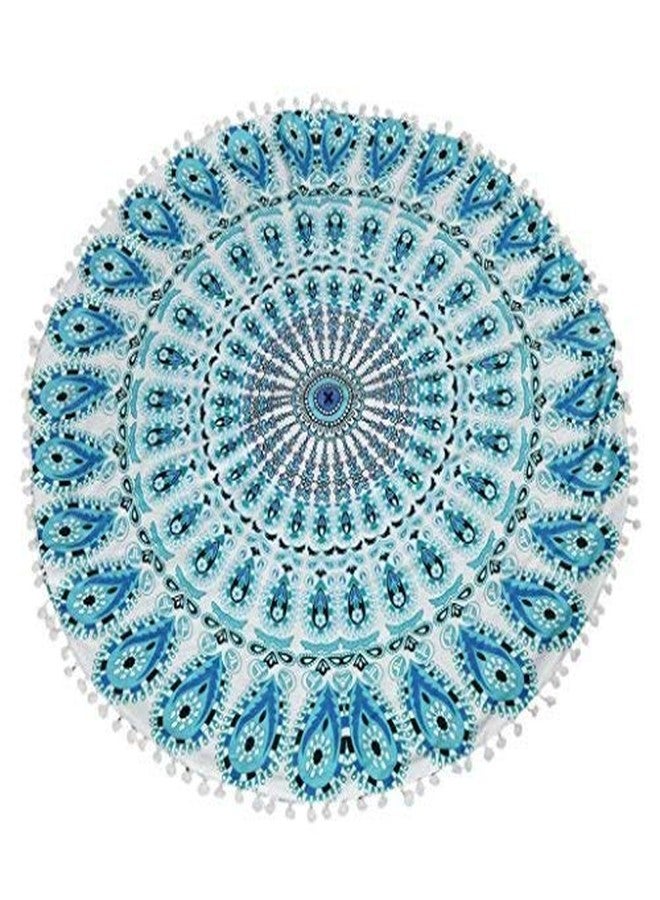 My Dream Carts 32 Inch Floor Pillows "Cover Only" White Blue Mandala Cushions Seating Throw Gypsy Hippie Boho Colorful Cotton Poufs Cases Ombre Floral Psychedelic Charming Modern Printed Yoga Dorm Peacock Home Decor - Image 3