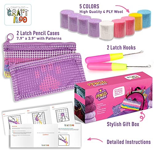 CRAFTILOO DIY 2 Rug Pencil Cases Latch Hook Kits for Kids Sewing Set for Girls Beginners Latchkits Ages 8-12 - Image 3
