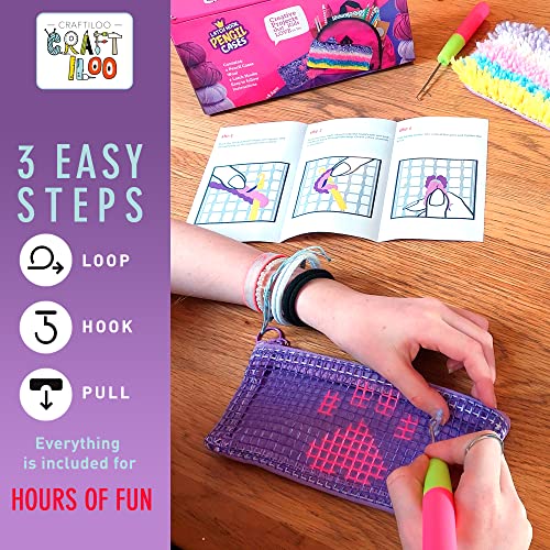 CRAFTILOO DIY 2 Rug Pencil Cases Latch Hook Kits for Kids Sewing Set for Girls Beginners Latchkits Ages 8-12 - Image 4