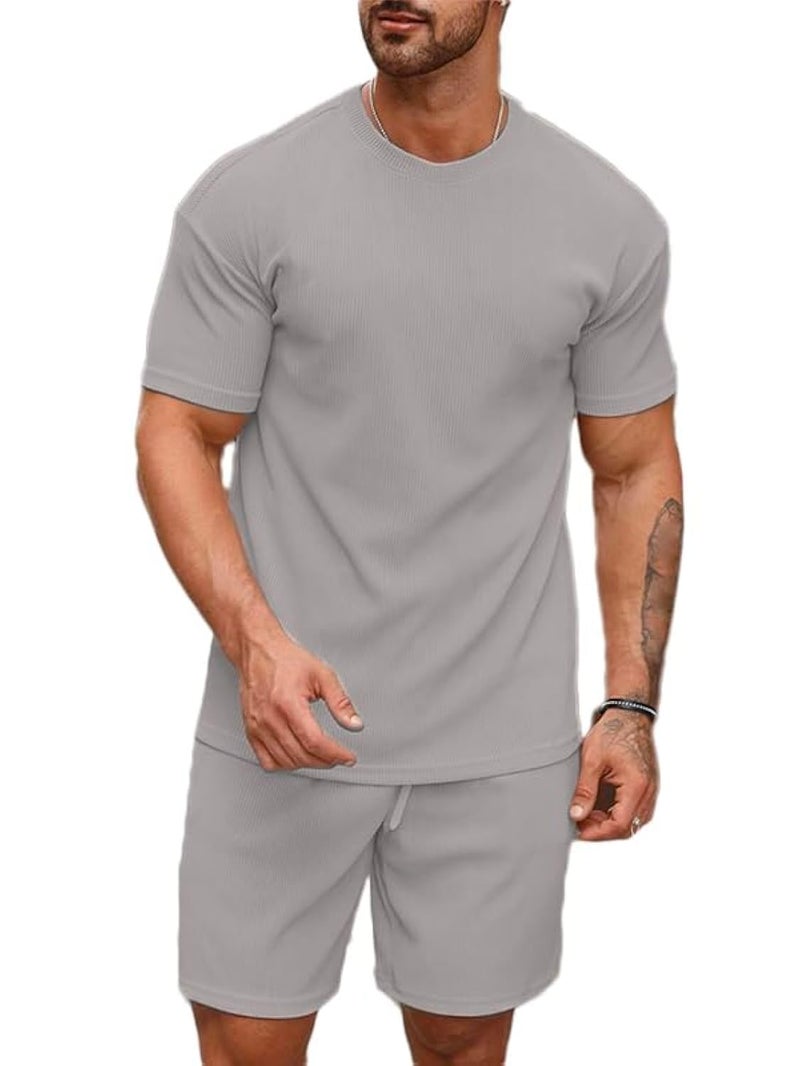 SMOWKLY Men's Premium Hosiery Cotton Blend Pyjama Set || Stylish Round Neck T-Shirt and Shorts || Casual Night Suit Wear Set for Man (1163_MTNS_Gry_3XL) - Image 1