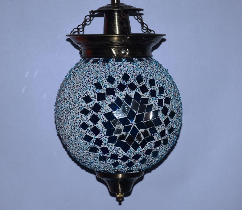 Lovekush 50 Watts Handicrafts Round Antique Pendant Hanging Lamp (Light Blue,Glass)(Ac) - Image 5