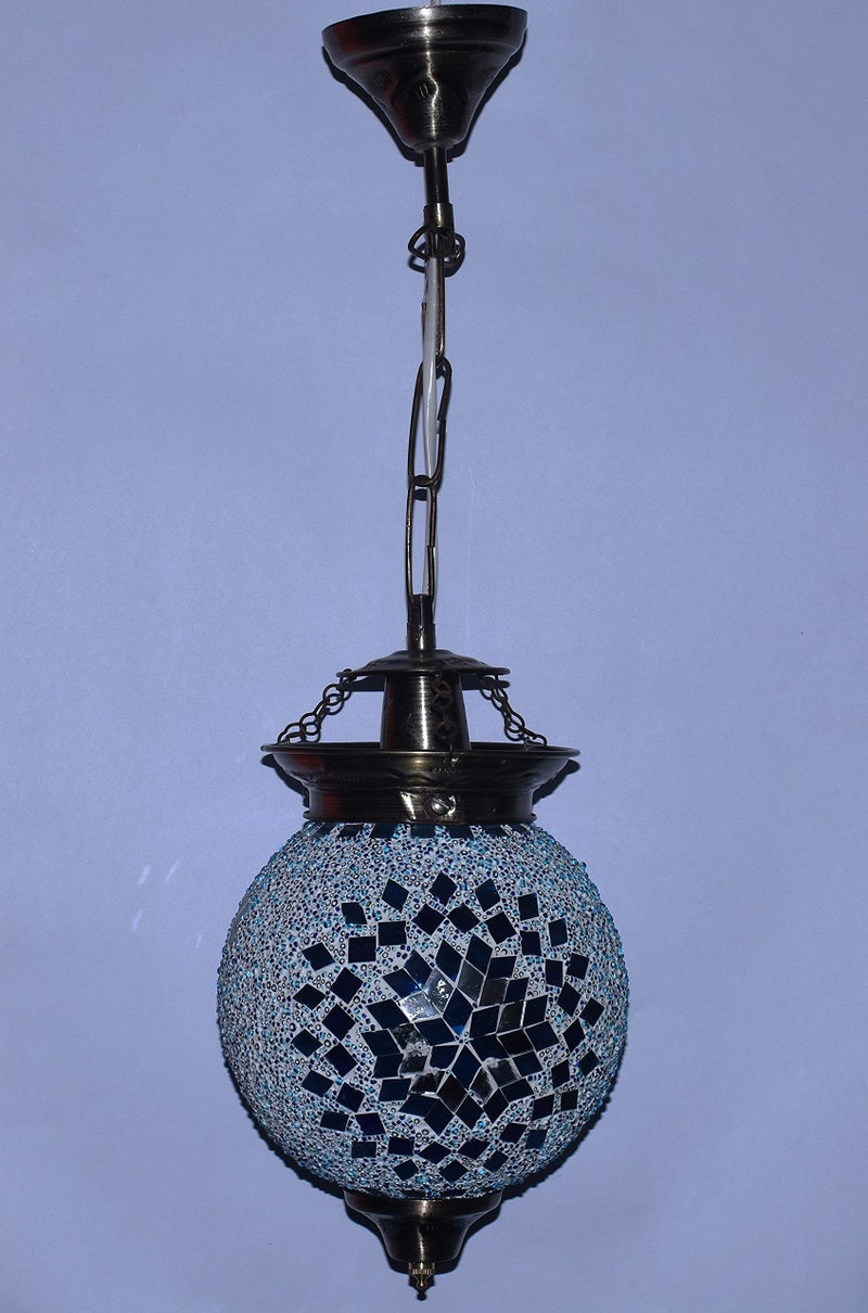 Lovekush 50 Watts Handicrafts Round Antique Pendant Hanging Lamp (Light Blue,Glass)(Ac) - Image 4