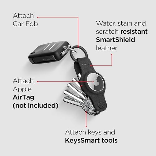 key smart حامل مفاتيح KeySmart AirTag، متوافق مع حامل Apple AirTag، منظم مفاتيح، حقيبة لحامل مفاتيح AirTag، حلقة مفاتيح - (حتى 5 مفاتيح، جلد نباتي أسود، AirTags غير مشمولة) - Image 2