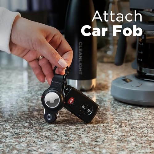 key smart حامل مفاتيح KeySmart AirTag، متوافق مع حامل Apple AirTag، منظم مفاتيح، حقيبة لحامل مفاتيح AirTag، حلقة مفاتيح - (حتى 5 مفاتيح، جلد نباتي أسود، AirTags غير مشمولة) - Image 4