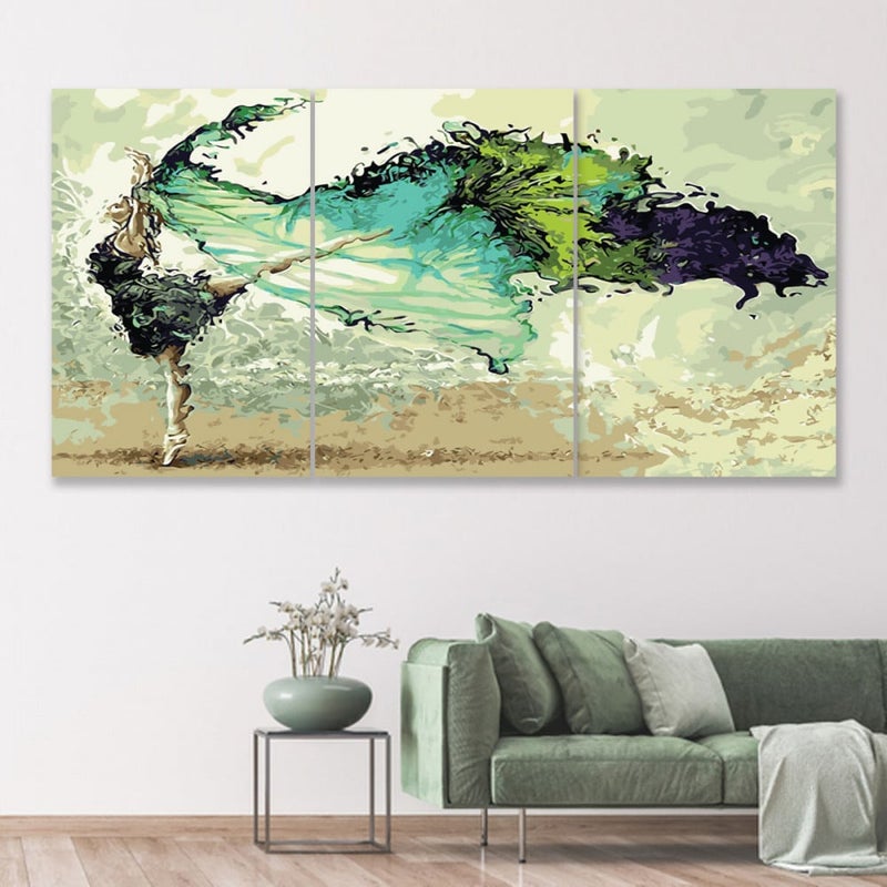 Marktna Three modern canvas paintings with a ballerina design and a hollow frame, measuring (90×40), three pieces - Image 1