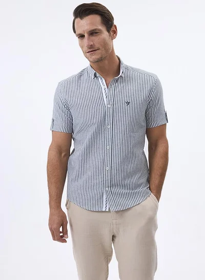 فيليكس هاردي Linen Blended Striped Short Sleeve Shirt for Men