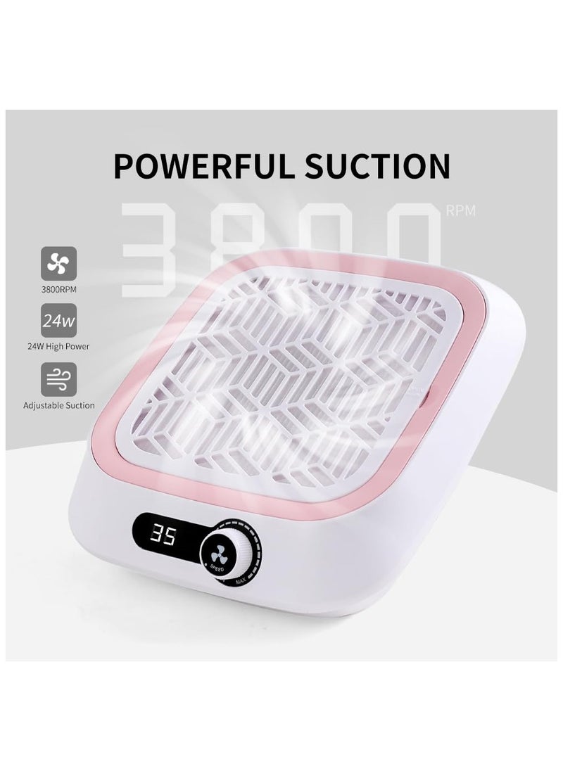 SYOSI - Nail Dust Collector, Powerful Quiet Vacuum Fan and Nail Dust Collector, Professional Salons&Home Use Dust Collector Nail Tech with Reusable Filter and 30pcs Nonwoven Filter and 1pcs Dusting Brush Pink - Image 1