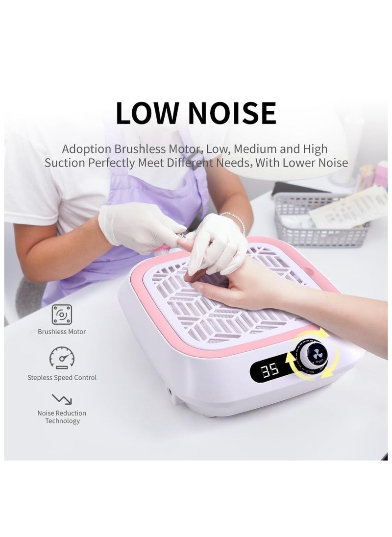 SYOSI - Nail Dust Collector, Powerful Quiet Vacuum Fan and Nail Dust Collector, Professional Salons&Home Use Dust Collector Nail Tech with Reusable Filter and 30pcs Nonwoven Filter and 1pcs Dusting Brush Pink - Image 1