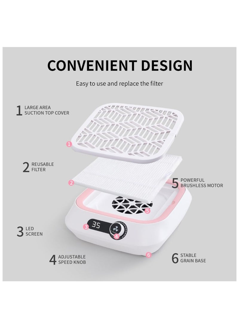 SYOSI - Nail Dust Collector, Powerful Quiet Vacuum Fan and Nail Dust Collector, Professional Salons&Home Use Dust Collector Nail Tech with Reusable Filter and 30pcs Nonwoven Filter and 1pcs Dusting Brush Pink - Image 1