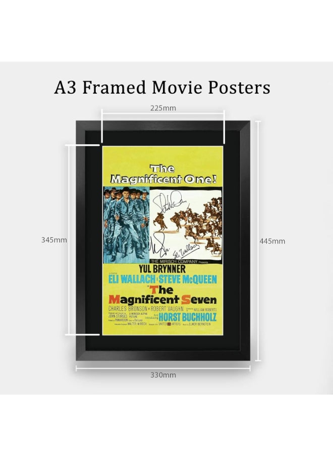 HWC Trading HWC Trading The Magnificent Seven Yul Brynner, Steve Mcqueen 16 x 12 inch Framed Gifts Printed Poster Signed Autograph Picture for Movie Memorabilia Fans - 16" x 12" Framed  - Image 2