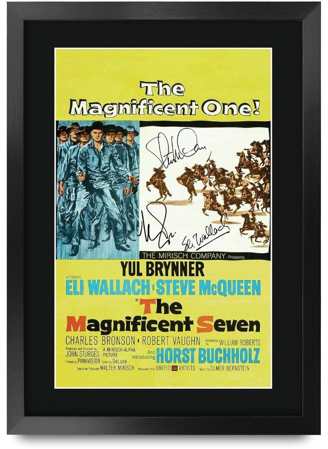 HWC Trading HWC Trading The Magnificent Seven Yul Brynner, Steve Mcqueen 16 x 12 inch Framed Gifts Printed Poster Signed Autograph Picture for Movie Memorabilia Fans - 16" x 12" Framed  - Image 1
