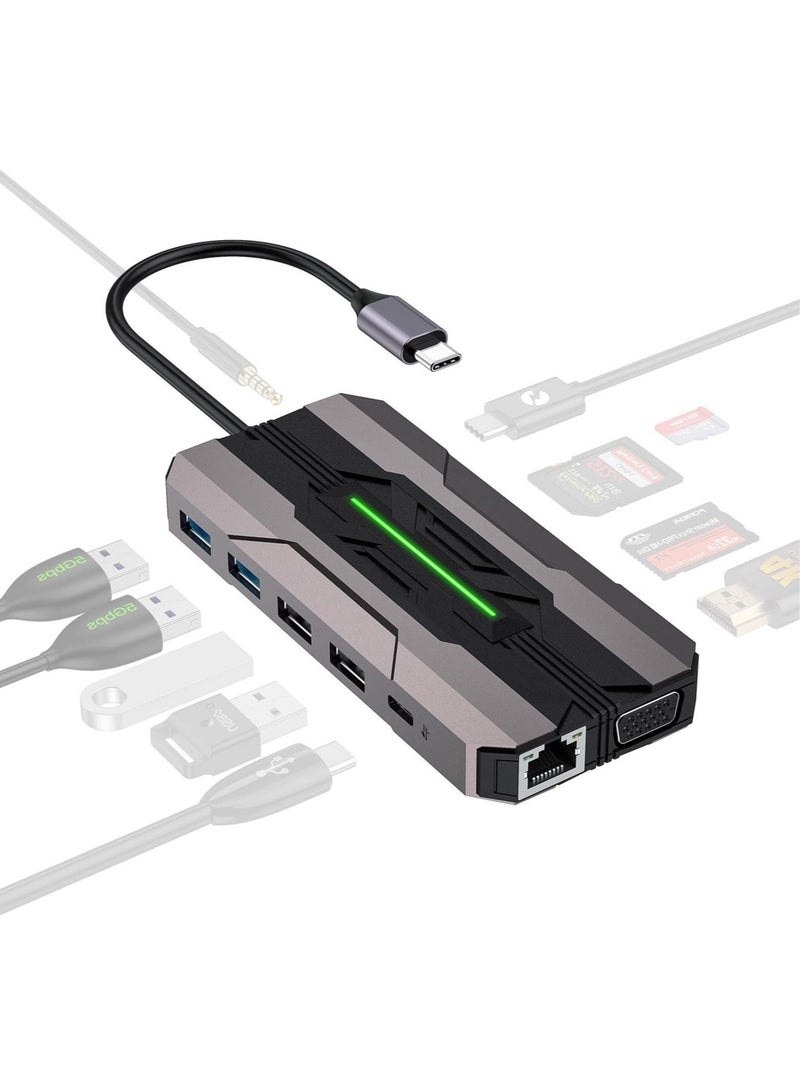 Captaintech USB C Laptop Docking Station, 13 in 1 USB C Hub Multiport Adapter Dongle with 4K HDMI, 2*USB 3.0&USB 2.0, 1*USB C, VGA, 100W PD Charging, Suit for MacBook - Image 1