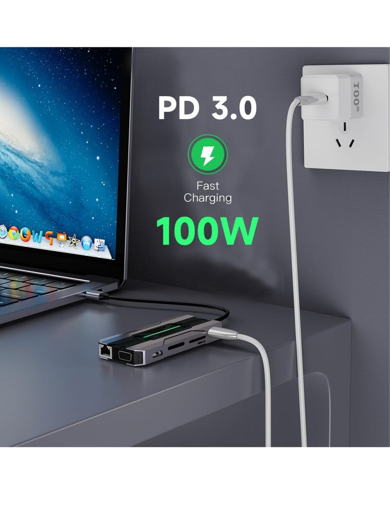 Captaintech USB C Laptop Docking Station, 13 in 1 USB C Hub Multiport Adapter Dongle with 4K HDMI, 2*USB 3.0&USB 2.0, 1*USB C, VGA, 100W PD Charging, Suit for MacBook - Image 5