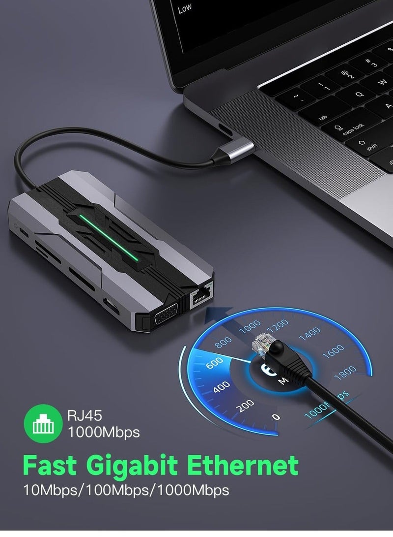Captaintech USB C Laptop Docking Station, 13 in 1 USB C Hub Multiport Adapter Dongle with 4K HDMI, 2*USB 3.0&USB 2.0, 1*USB C, VGA, 100W PD Charging, Suit for MacBook - Image 4