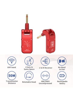 Thoraya UHF 4 Channels Wireless Guitar System Transmitter and Receiver 800MHz-900MHz Plug and Play 282-degree Rotation 6.35mm Audio Interface Electric Music Instrument System  - Image 2