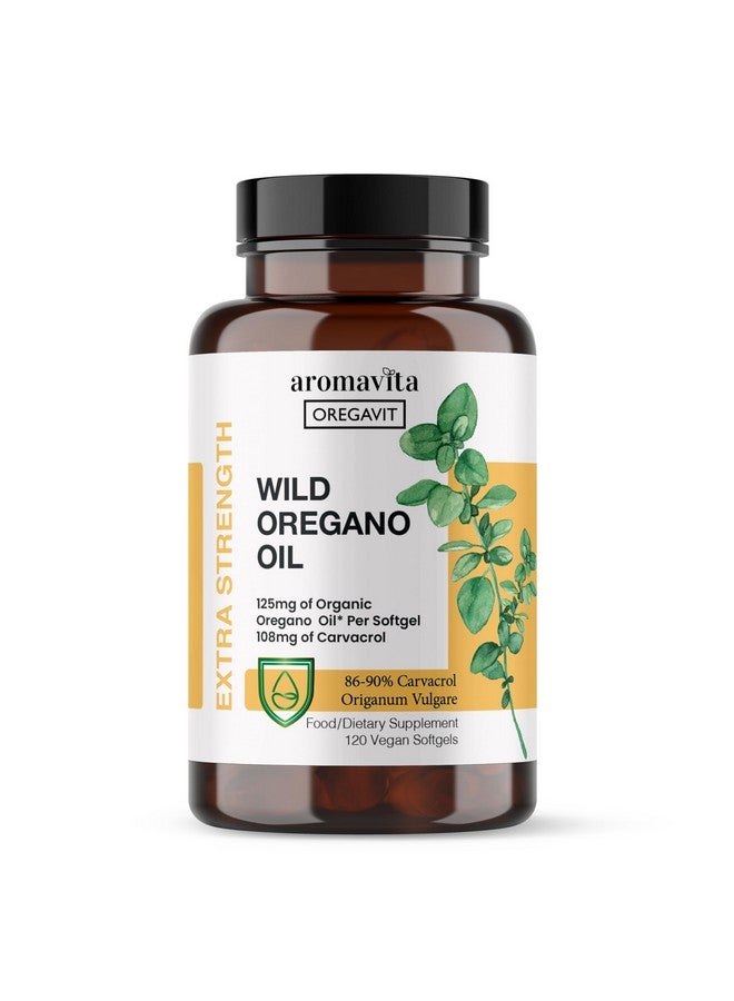 AROMAVITA Vegan Wild Oregano Oil Capsules Organic, 86-90% Carvacrol - 125mg Oil of Oregano per Softgel - Immune and Digestive Support, Natural Antioxidant, Vegan, Non GMO, 120 Capsules - Image 1