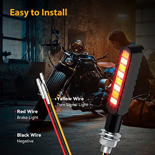 iFunyLED 2PCS Flowing LED Motorcycle Turn Signal Strobe Brake Tail Lights, Aluminum Alloy 12V Super Bright Motorbike Front Rear Blinkers Fit for Harley Honda KTM Kawasaki Suzuki Yamaha - Red & Amber - Image 3