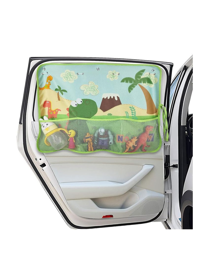Dominy Car Side Window Sunshades,Window Shades for Car Kids, Strong Suction Cup Three-Layer Car Sun Shade for Side Windows, Cartoon Pattern Car Side Window Sun Shade Cover for Heat And UV Rays Protection (Green dinosaur)  - Image 1