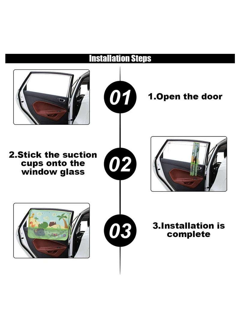 Dominy Car Side Window Sunshades,Window Shades for Car Kids, Strong Suction Cup Three-Layer Car Sun Shade for Side Windows, Cartoon Pattern Car Side Window Sun Shade Cover for Heat And UV Rays Protection (Green dinosaur)  - Image 5