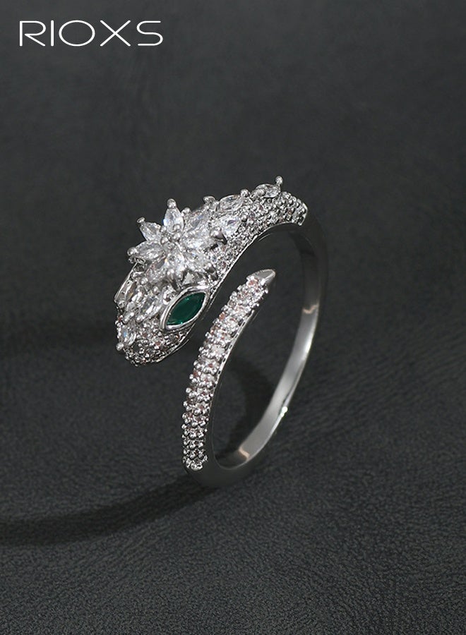 Silver Snake Ring for Women Men, Ajustable Rhinestone Open Snake Rings, Gothic Retro Animal Ring Fashion Snake Wrap Stacking Statement Band Ring, Jewelry Gift for Everyday Wear - Image 3