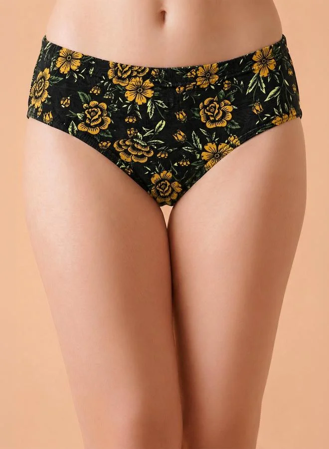 كلوفيا Pack of 3-Mid Waist Printed Hipster Panties with Inner Elastic - 100% Cotton