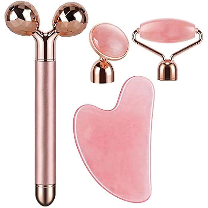 SSGP 4-in-1 Face Massager and Gua Sha Set for Women, Rose Quartz Face Roller Skin Care Tools Electric Eye Massager Tool for Face Skin Roller - Image 3