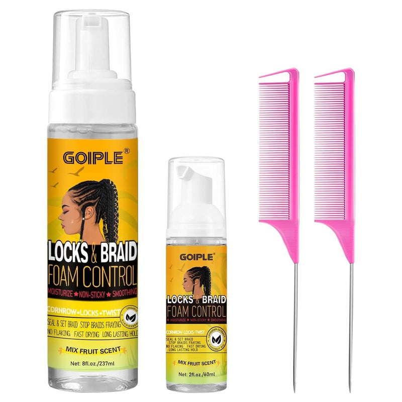 Goiple Braid Foam Control Mousse Braiding Mousse for Braids Twist Locs No Flake Extra Hold High Shine Style and Moisturizes Hair Mousse for Braids Lightweight Smooth No Flake Easy to Apply 4pcs