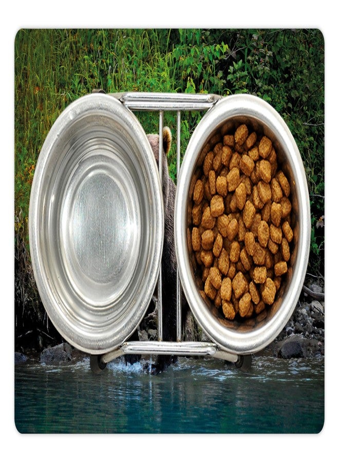 Lunarable Cabin Pet Mat for Food and Water, Grizzly Brown Bear in Lake Alaska Untouched Forest Jungle Wildlife Image, Non-Slip Rubber Mat for Dogs and Cats, 18" X 12", Brown Green - Image 2