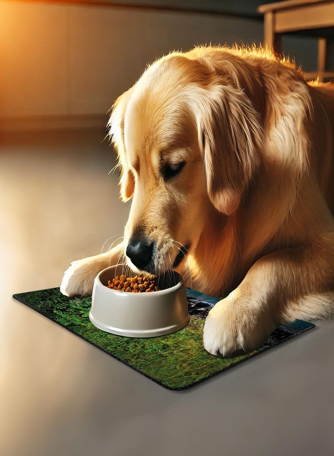 Lunarable Cabin Pet Mat for Food and Water, Grizzly Brown Bear in Lake Alaska Untouched Forest Jungle Wildlife Image, Non-Slip Rubber Mat for Dogs and Cats, 18" X 12", Brown Green - Image 3