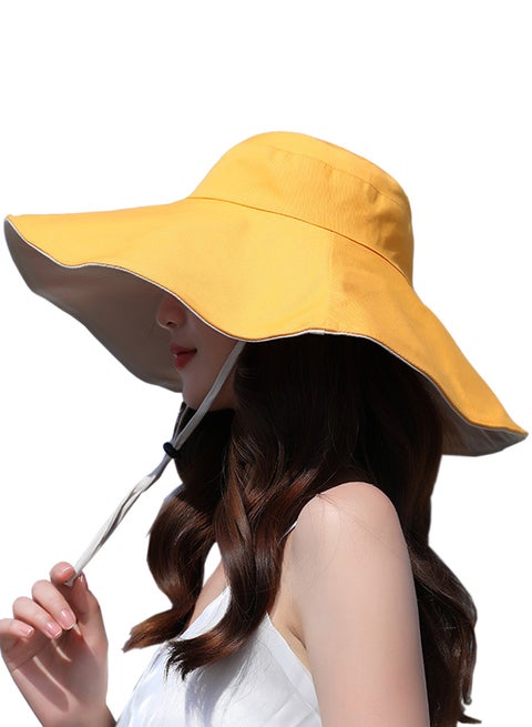 Qiccijoo Womens Sun Hat UV Protection Wide Brim Beach Hat UPF 50+ Bucket Hat for Fishing,Hiking, Camping,Straw Hats Floppy Hat(Yellow)