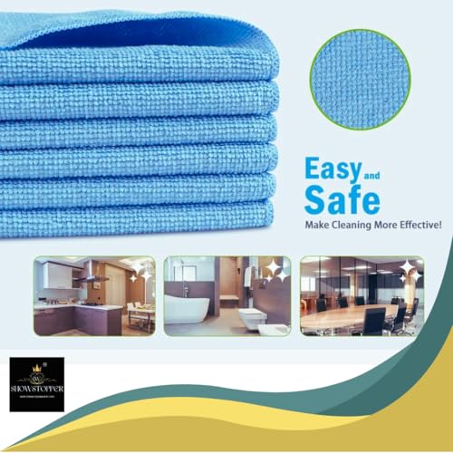 Showstopper Microfiber Cleaning Cloth,12 Pack Cleaning Rag,Cleaning Towels (Blue,40cmX40cm) - Image 5