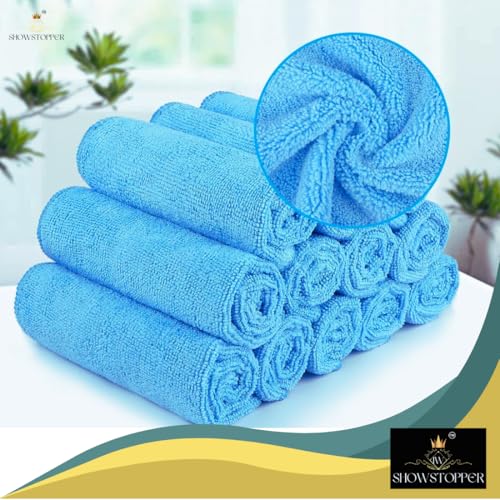 Showstopper Microfiber Cleaning Cloth,12 Pack Cleaning Rag,Cleaning Towels (Blue,40cmX40cm) - Image 3