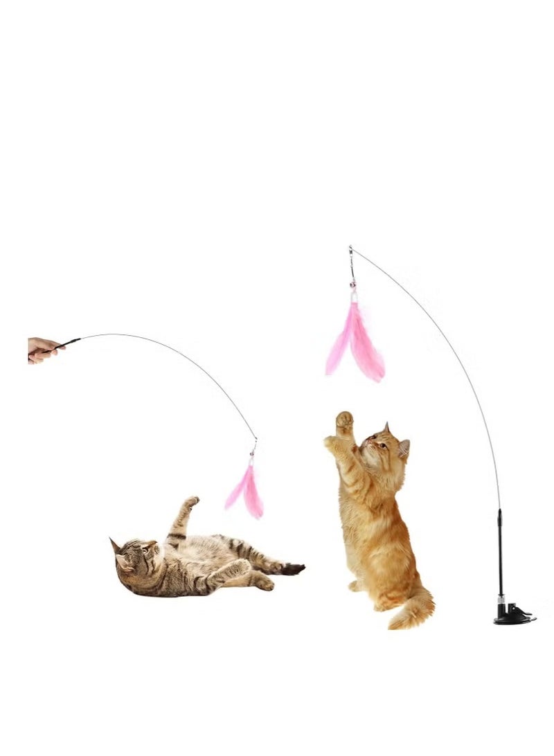 1pc Cat Toys Automatic Interactive Cat Toys,Feather Toys With Suction Cups, Pet Chasing Sports Toys, Can Be Used As Indoor Boredom Cat Toys Also Cat Toys Gift Set (pink) - Image 1