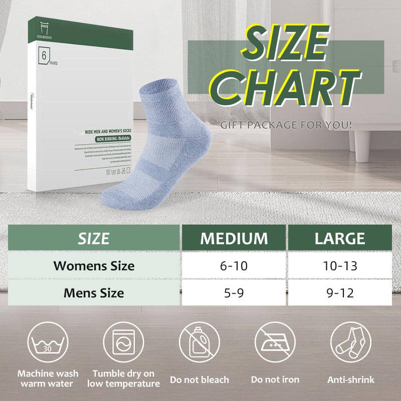 Bulinlulu Diabetic Socks for Men Women,6 Pairs Non Binding Ankle Diabetic Socks for Women Men Size 7-9 9-11(Pure-Large) - Image 5
