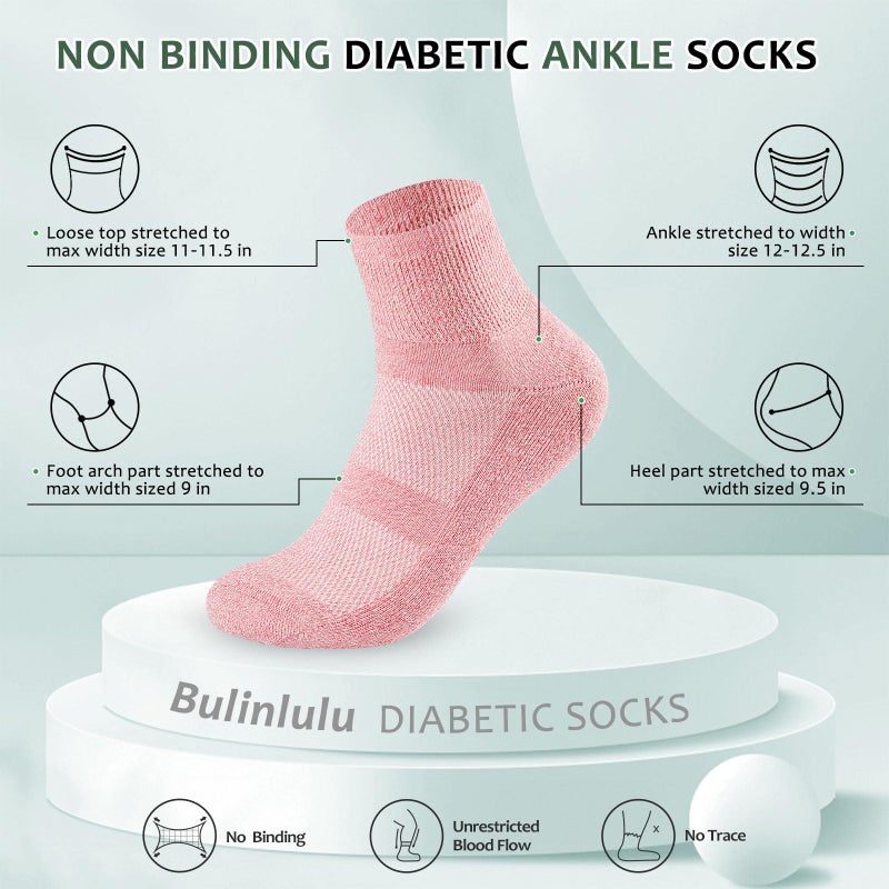 Bulinlulu Diabetic Socks for Men Women,6 Pairs Non Binding Ankle Diabetic Socks for Women Men Size 7-9 9-11(Pure-Large) - Image 2